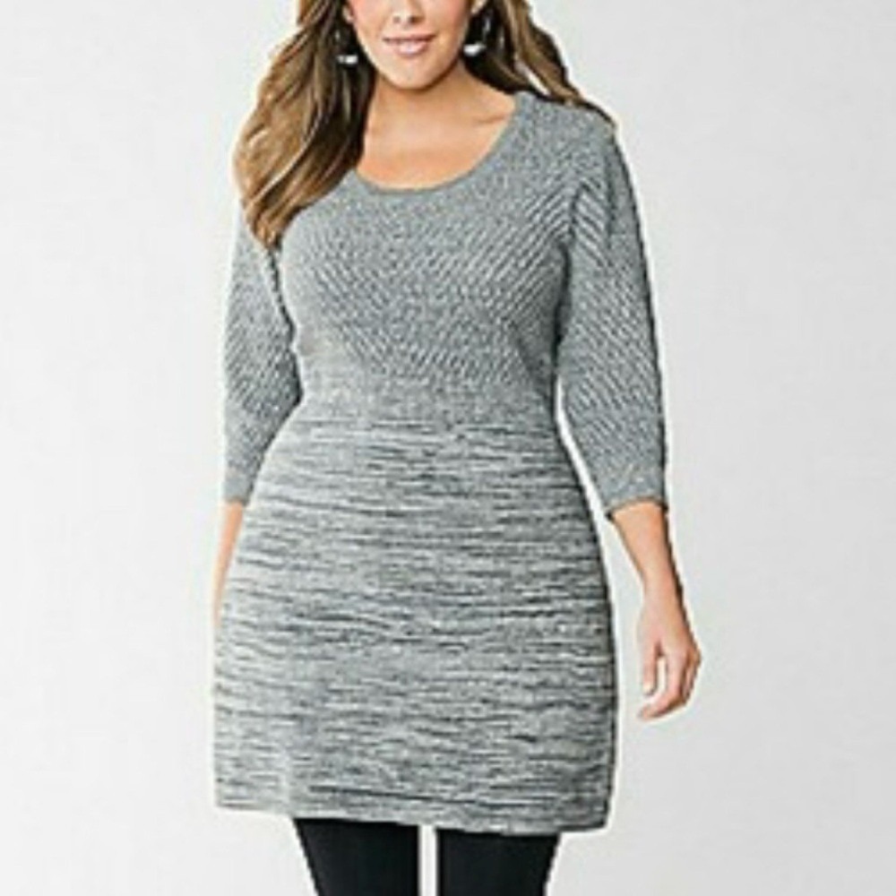 Lane Bryant Sweater Dress Gray sparkly Knit 3/4 sleeve‎ size 18/20 cotton winter